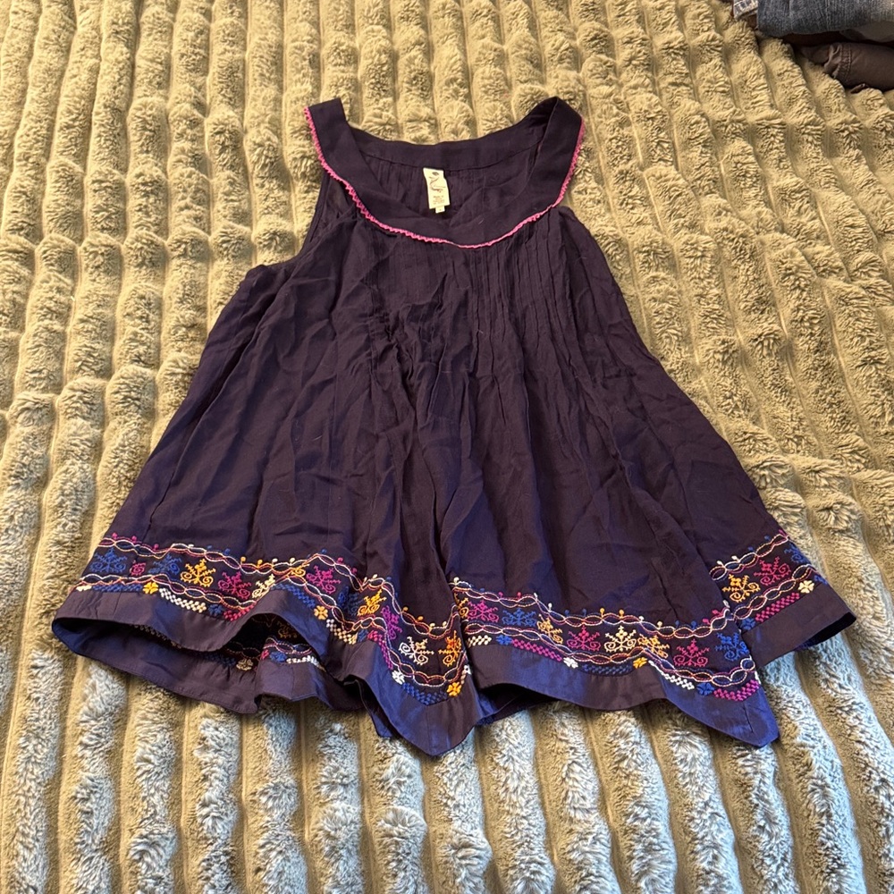 Anthropologie “Floreat” Purple Sleeveless Embroidered Top with Layered Hem